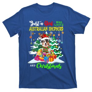 Just A Who Loves Australian Shepherd And Christmas Dog Funny Gift T-Shirt