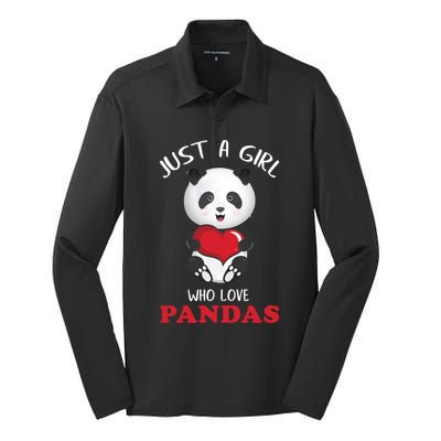 Just A Who Loves Pandas Valentines Day Cute Bear Funny Gift Great Gift Silk Touch Performance Long Sleeve Polo