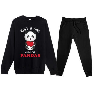 Just A Who Loves Pandas Valentines Day Cute Bear Funny Gift Great Gift Premium Crewneck Sweatsuit Set