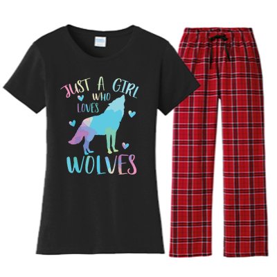 Just A Who Loves Wolves Watercolor Cute Wolf Lover,Short Sleeve Women's Flannel Pajama Set