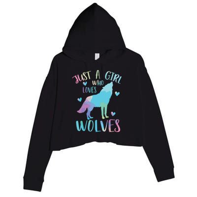 Just A Who Loves Wolves Watercolor Cute Wolf Lover,Short Sleeve Crop Fleece Hoodie