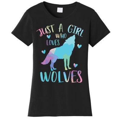 Just A Who Loves Wolves Watercolor Cute Wolf Lover,Short Sleeve Women's T-Shirt