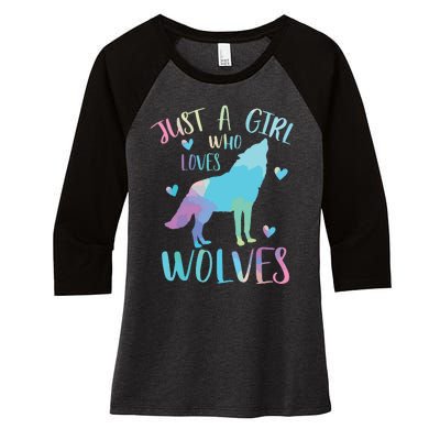 Just A Who Loves Wolves Watercolor Cute Wolf Lover,Short Sleeve Women's Tri-Blend 3/4-Sleeve Raglan Shirt