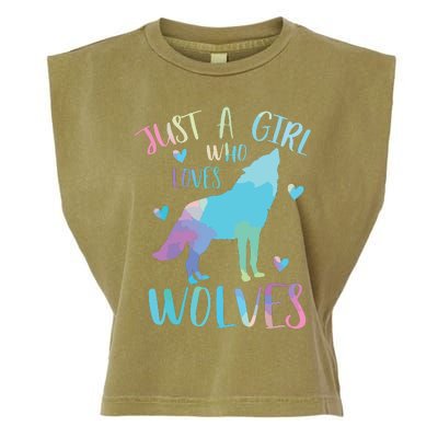 Just A Who Loves Wolves Watercolor Cute Wolf Lover,Short Sleeve Garment-Dyed Women's Muscle Tee