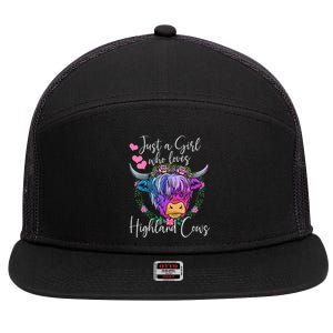 Just a Who Loves Highland Cows gift farmer 7 Panel Mesh Trucker Snapback Hat