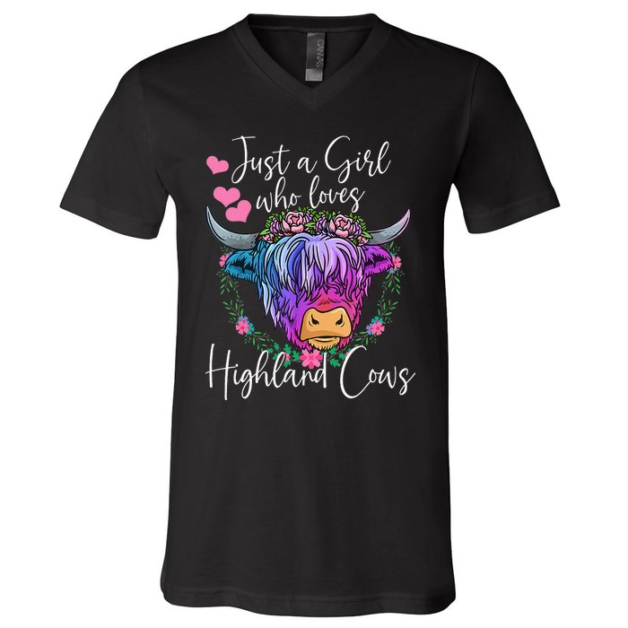 Just a Who Loves Highland Cows gift farmer V-Neck T-Shirt