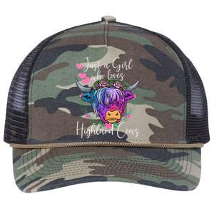 Just a Who Loves Highland Cows gift farmer Retro Rope Trucker Hat Cap