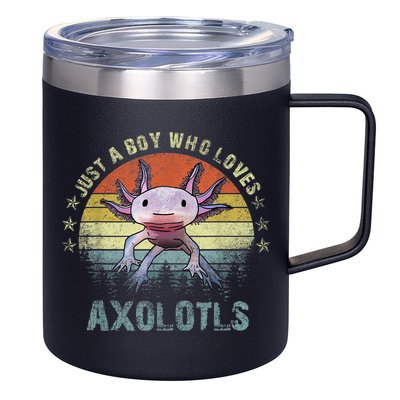 Just A  Who Loves Axolotls Funny Axolotl Gift for Boys 12oz Stainless Steel Coffee Mug