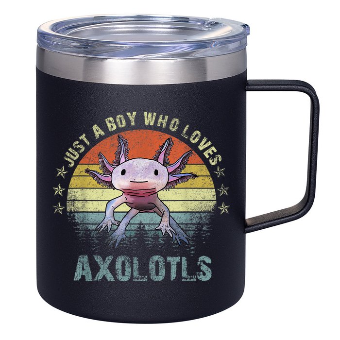 Just A  Who Loves Axolotls Funny Axolotl Gift for Boys 12oz Stainless Steel Coffee Mug