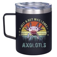 Just A  Who Loves Axolotls Funny Axolotl Gift for Boys 12oz Stainless Steel Coffee Mug
