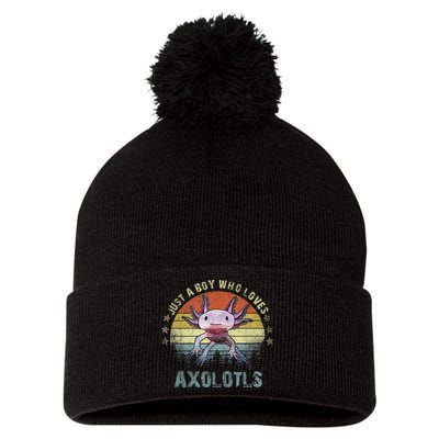 Just A  Who Loves Axolotls Funny Axolotl Gift for Boys Pom Pom 12in Knit Beanie
