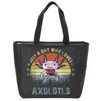 Just A  Who Loves Axolotls Funny Axolotl Gift for Boys Zip Tote Bag