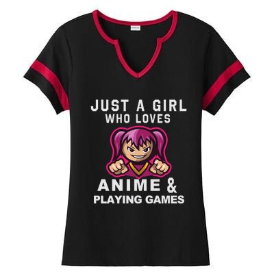 Just A Who Loves Anime And Playing Games Funny Gift Ladies Halftime Notch Neck Tee