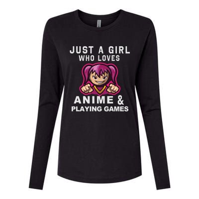 Just A Who Loves Anime And Playing Games Funny Gift Womens Cotton Relaxed Long Sleeve T-Shirt