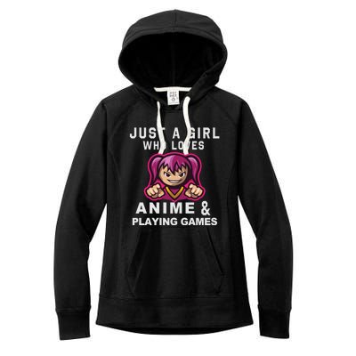 Just A Who Loves Anime And Playing Games Funny Gift Women's Fleece Hoodie