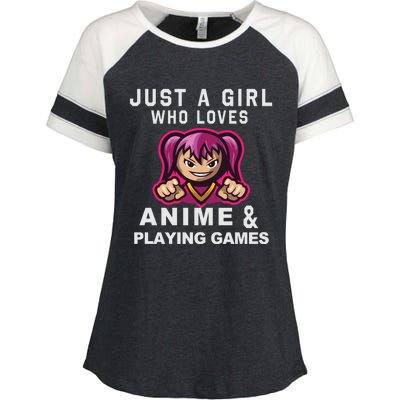 Just A Who Loves Anime And Playing Games Funny Gift Enza Ladies Jersey Colorblock Tee