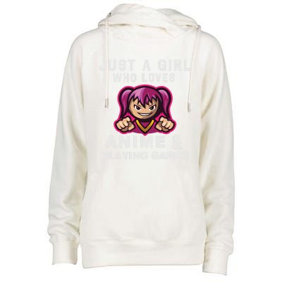 Just A Who Loves Anime And Playing Games Funny Gift Womens Funnel Neck Pullover Hood