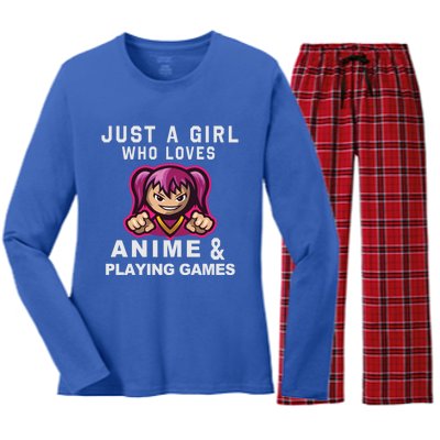 Just A Who Loves Anime And Playing Games Funny Gift Women's Long Sleeve Flannel Pajama Set 