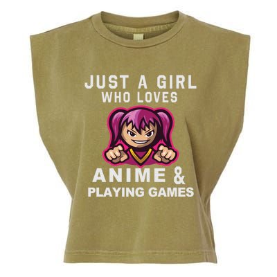 Just A Who Loves Anime And Playing Games Funny Gift Garment-Dyed Women's Muscle Tee