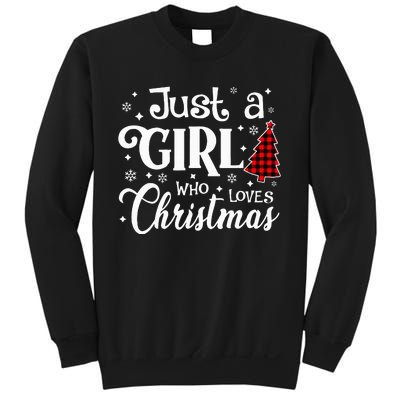 Just A who Loves Christmas Tree Xmas Buffalo Plaid Sweatshirt