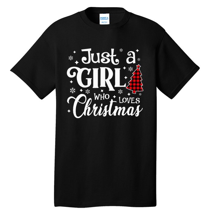 Just A who Loves Christmas Tree Xmas Buffalo Plaid Tall T-Shirt