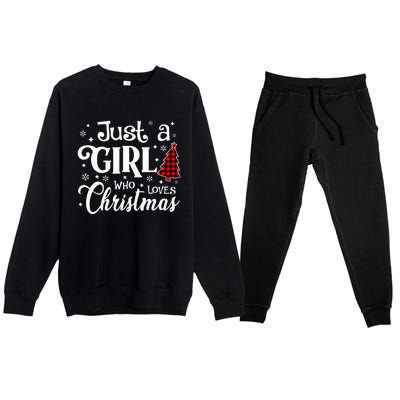 Just A who Loves Christmas Tree Xmas Buffalo Plaid Premium Crewneck Sweatsuit Set