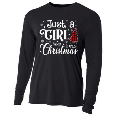 Just A who Loves Christmas Tree Xmas Buffalo Plaid Cooling Performance Long Sleeve Crew