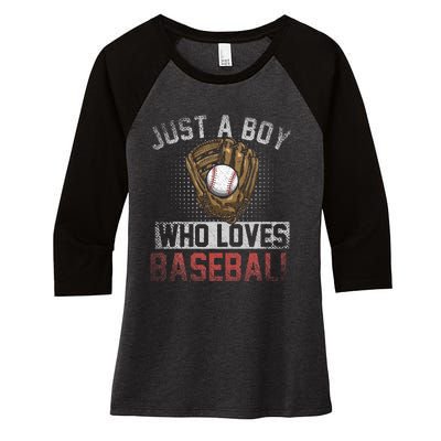 Just A  Who Loves Baseball Women's Tri-Blend 3/4-Sleeve Raglan Shirt