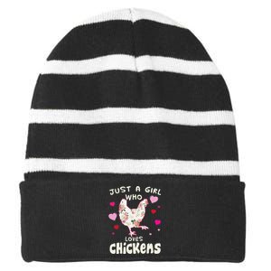 Just A Who Loves Chickens Funny Chicken Farm Gag Striped Beanie with Solid Band