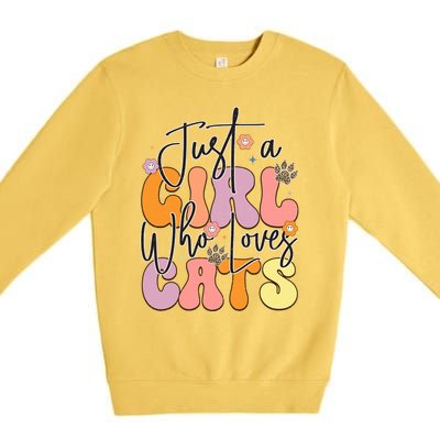 Just A Who Loves Cats Retro Vintage Cute Gift Premium Crewneck Sweatshirt