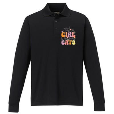 Just A Who Loves Cats Retro Vintage Cute Gift Performance Long Sleeve Polo