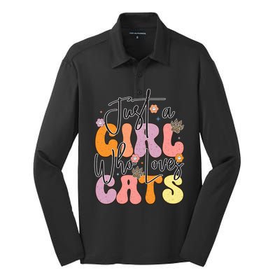 Just A Who Loves Cats Retro Vintage Cute Gift Silk Touch Performance Long Sleeve Polo