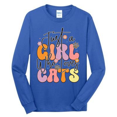 Just A Who Loves Cats Retro Vintage Cute Gift Tall Long Sleeve T-Shirt