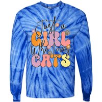 Just A Who Loves Cats Retro Vintage Cute Gift Tie-Dye Long Sleeve Shirt