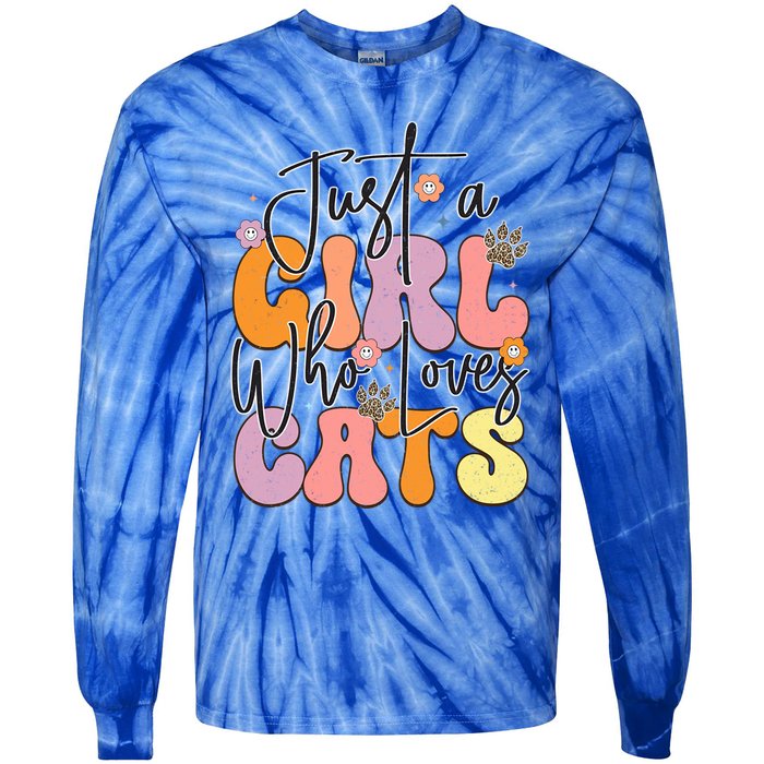 Just A Who Loves Cats Retro Vintage Cute Gift Tie-Dye Long Sleeve Shirt