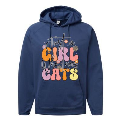 Just A Who Loves Cats Retro Vintage Cute Gift Performance Fleece Hoodie