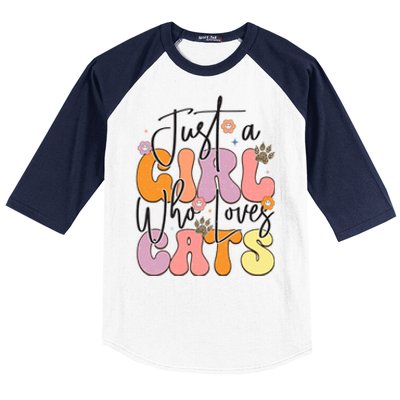 Just A Who Loves Cats Retro Vintage Cute Gift Baseball Sleeve Shirt