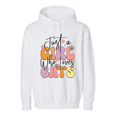 Just A Who Loves Cats Retro Vintage Cute Gift Garment-Dyed Fleece Hoodie