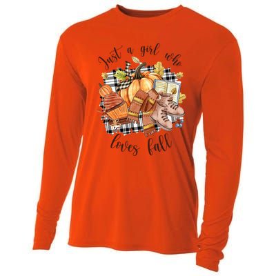 Just A Who Loves Fall Pumpin Spice Latte Cute Autumn Gift Cooling Performance Long Sleeve Crew