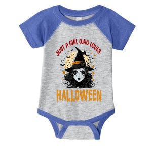 Just A Who Loves Halloween Funny Witch Spooky Gift Infant Baby Jersey Bodysuit