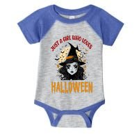 Just A Who Loves Halloween Funny Witch Spooky Gift Infant Baby Jersey Bodysuit