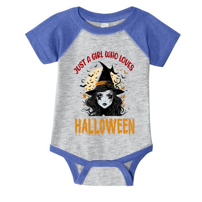 Just A Who Loves Halloween Funny Witch Spooky Gift Infant Baby Jersey Bodysuit