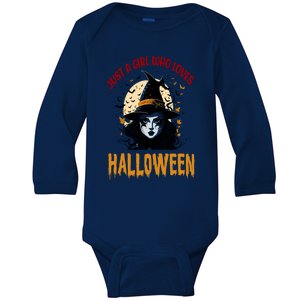 Just A Who Loves Halloween Funny Witch Spooky Gift Baby Long Sleeve Bodysuit