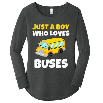 Just A  Who Loves Buses Yellow School Bus Lover Women's Perfect Tri Tunic Long Sleeve Shirt