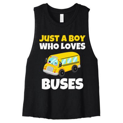 Just A  Who Loves Buses Yellow School Bus Lover Women's Racerback Cropped Tank