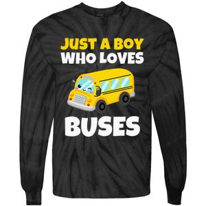 Just A  Who Loves Buses Yellow School Bus Lover Tie-Dye Long Sleeve Shirt