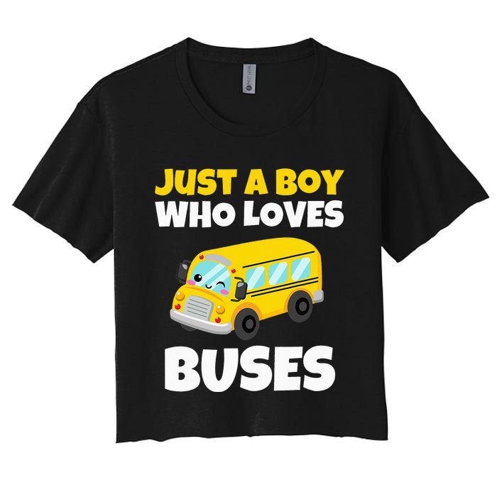 Just A  Who Loves Buses Yellow School Bus Lover Women's Crop Top Tee