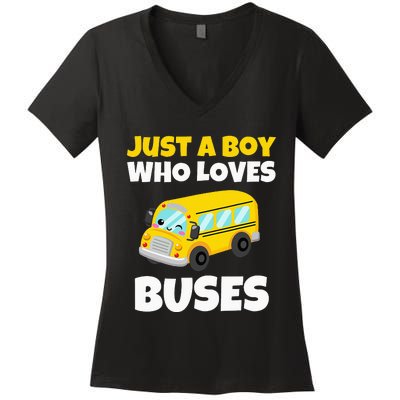 Just A  Who Loves Buses Yellow School Bus Lover Women's V-Neck T-Shirt