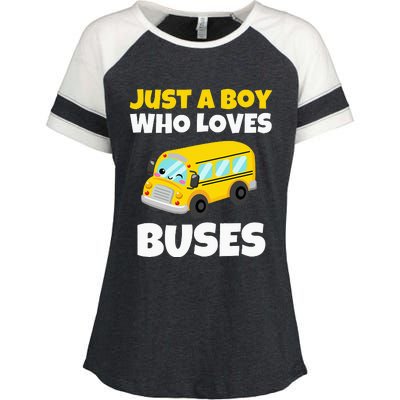 Just A  Who Loves Buses Yellow School Bus Lover Enza Ladies Jersey Colorblock Tee