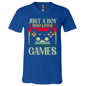 Just A Who Loves Games Clothes Computer Video Game Geek Cute Gift V-Neck T-Shirt